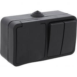 Q-LINK Wandcontactdoos Mat Zwart - IP54 Spatwaterdicht met L, Verzenden, Nieuw