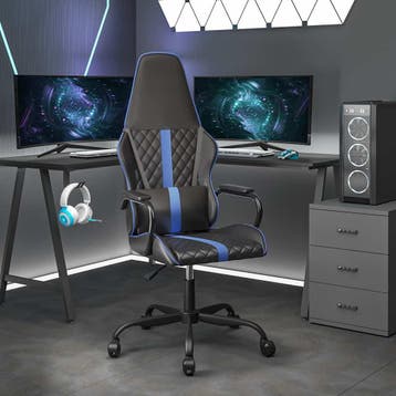 vidaXL Massage gamestoel kunstleer zwart en blauw, Verzenden
