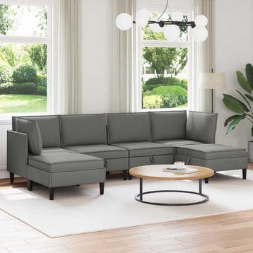 vidaXL Woonkamer Meubelset 6 st Donkergrijs Stof, Huis en Inrichting, Verzenden, Nieuw