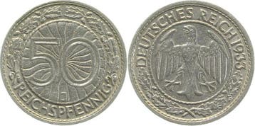 50 Pfennig Duitsland 50 Reichspfennig 1933 J f vz J 324, Verzenden, België
