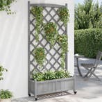 vidaXL Plantenbak met latwerk en wielen massief vurenhout, Tuin en Terras, Verzenden, Nieuw