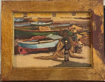 Giovanni Prassi (1945) - Marina con Barche e Pescatori