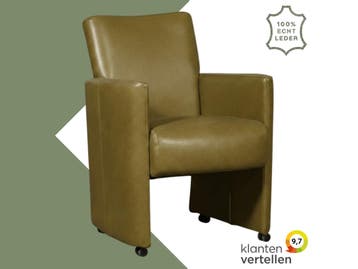 Leren eetkamerstoel Elegant - Granada Olive (olijf) -, Ophalen of Verzenden