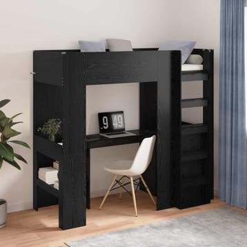 vidaXL Stapelbedframe met Bureau Zwart Eiken 75 x 190 cm, Verzenden, Nieuw