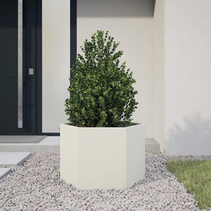 vidaXL Plantenbak zeshoek 69x60x45 cm staal wit, Jardin & Terrasse, Pots de fleurs, Envoi