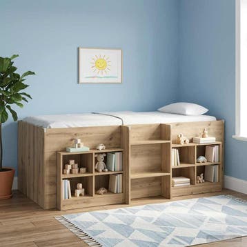 vidaXL Kinderhoogslaper Artisanaal eiken 75 x 190 cm Bewerkt, Verzenden
