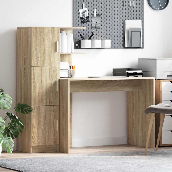vidaXL Bureau 2 pcs Sonoma Eik, Huis en Inrichting, Bureaus, Nieuw, Verzenden