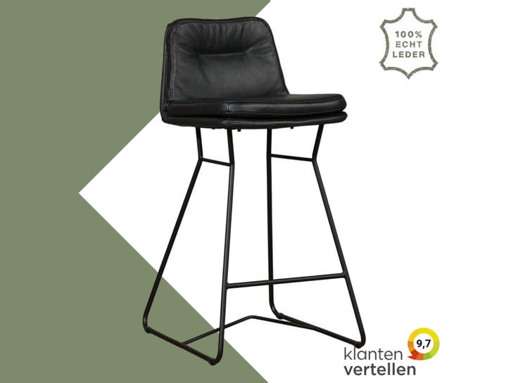 Leren barkruk Candy laag - Granada Black (zwart), Huis en Inrichting, Barkrukken, Nieuw, 1 kruk, Leer, 60 tot 90 cm, Ophalen of Verzenden