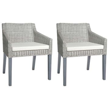 vidaXL Eetkamerstoelen 2 st met kussens natuurlijk rattan, Maison & Meubles, Verzenden