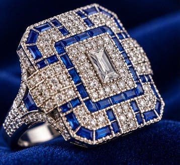 Indrukwekkende Art Deco architectonische pavéring, blauw en