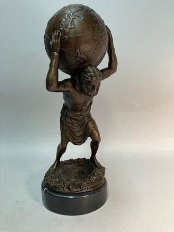 Statue, ATLAS DRAAGT WERELDBOL - 30 cm - Bronze, Antiek en Kunst