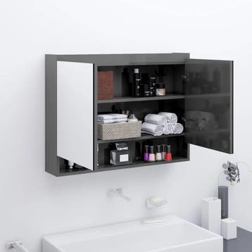 vidaXL Badkamerkast met spiegel 80x15x60 cm MDF glanzend, Verzenden, Nieuw