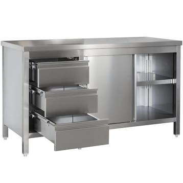 Werkbank | RVS | Schuifdeuren + Laden (Links) | Diepte 800, Verzenden, Nieuw in verpakking