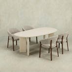 Eettafel Organisch Maya Microcement Paneelpoot 210 cm Beige, Huis en Inrichting, Verzenden, Nieuw, Industriële meubels, Overige vormen