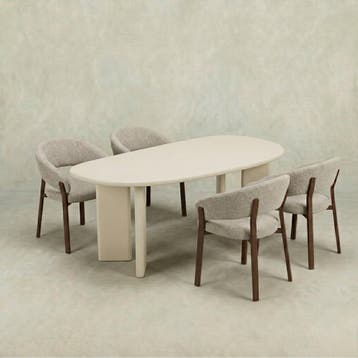Eettafel Organisch Maya Microcement Paneelpoot 210 cm Beige, Maison & Meubles, Verzenden