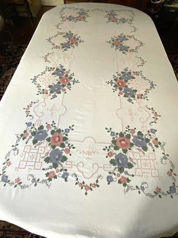 Katoenen appliqué tafellinnen uit het midden van de 20e eeuw