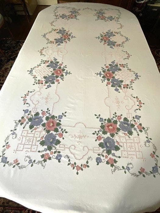 Katoenen appliqué tafellinnen uit het midden van de 20e eeuw, Antiquités & Art, Tapis & Textile