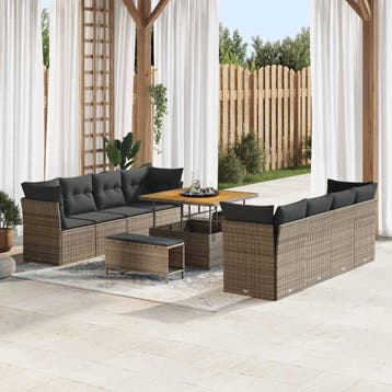 vidaXL Tuinbank Set 11 pcs Grijs Poly rattan en gepoedercoat, Tuin en Terras, Verzenden, Nieuw