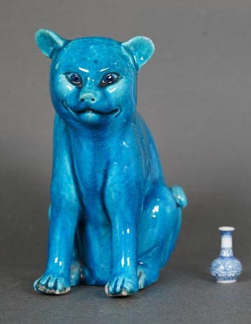 An Exceptional Large Turquoise Glazed Seated Cat with