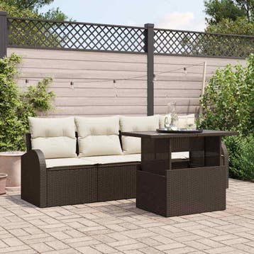 vidaXL Tuinbank Set 5 st Bruin Poly Riet, Verzenden, Nieuw