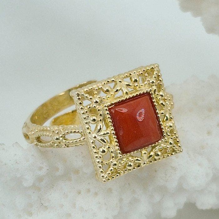 Koraal - Zilver, Verguld, Zonder voorbehoud - Ring - CORALLO, Antiek en Kunst, Curiosa en Brocante