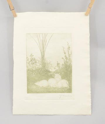 Jan Mankes (1889-1920) - Vier muisjes in het bos in groen
