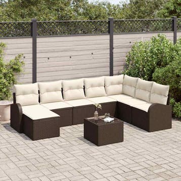 vidaXL Tuinbank Set 9 st Bruin [Synthetisch]: Poly Riet, Tuin en Terras, Verzenden, Nieuw