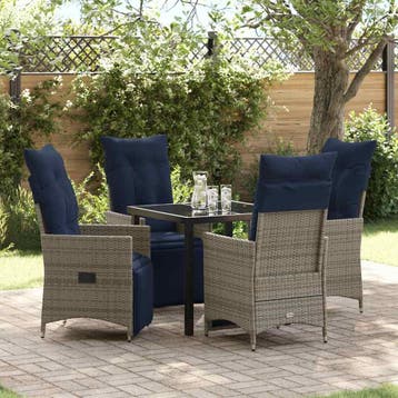 vidaXL Tafel en stoelen set met kussen 5 pcs Grijs PE Riet, Verzenden, Nieuw