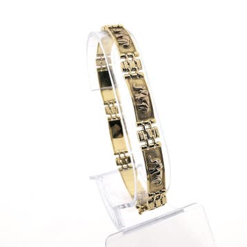 Bicolor gouden schakelarmband met olifanten, Ophalen of Verzenden, Gebruikt, Goud, Goud