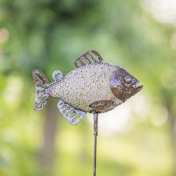 Sculptuuur voor buiten, Vis op staaf - 300 mm - Metaal -, Antiek en Kunst