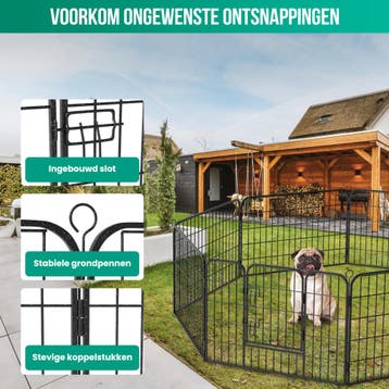 Avalo Puppyren Ø210cm Opvouwbaar Zwart - 8 panelen 80x60cm, Dieren en Toebehoren, Verzenden, Nieuw