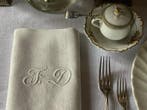 6 vroege 20e eeuw damast linnen servetten met initialen F.D.