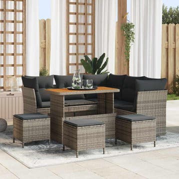 vidaXL Tuinbank Set 9 pcs Grijs Poly riet en gepoedercoat, Verzenden, Nieuw