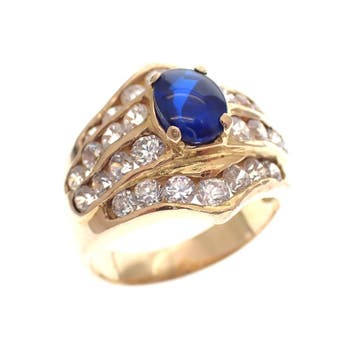 Vintage gouden ring met zirconia en synthetische saffier, Gebruikt, 19 tot 20, Ophalen of Verzenden, Met edelsteen