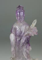Statuet Kwanyin - Beeld met sokkel van rozenhout - Amethist