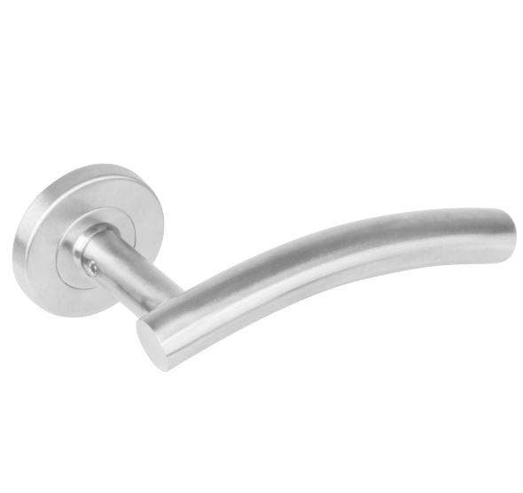 Intersteel enkele deurklink gebogen rechts op rond rozet rvs, Doe-het-zelf en Bouw, Overige Doe-Het-Zelf en Bouw, Nieuw