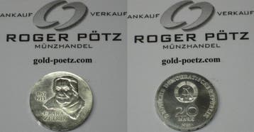 Ddr 20 Mark 1982 Clara Zetkin stempelglanz zilver, Verzenden, België