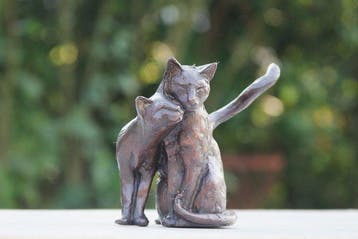 expressief - Sculpture, bronzen Poezen beeld - 14 cm -