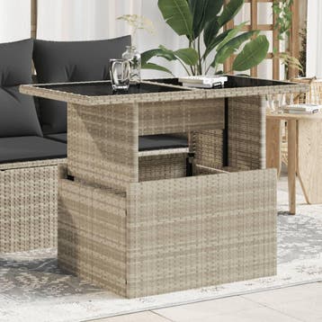 vidaXL Tuintafel met glazen blad 100x55x73 cm poly rattan, Tuin en Terras, Verzenden, Nieuw