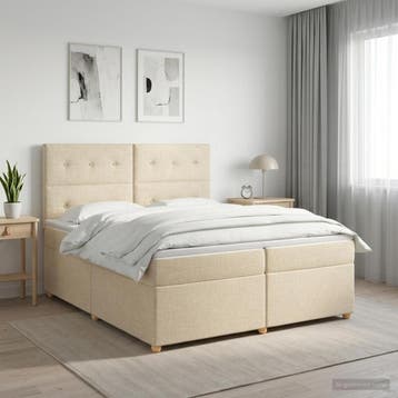 vidaXL Boxspringbed met matras Crèmekleurig 200 x 200 cm, Verzenden, Nieuw