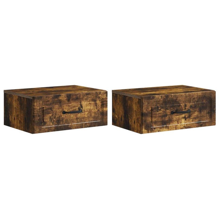vidaXL Muurbevestigde Nachttafel 2 pcs Gerookt eiken 49 x, Maison & Meubles, Chambre à coucher | Tables de chevet, Envoi