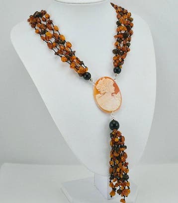 Argent Collier - Ambre Baltique et Camée