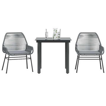 vidaXL 3-delige Tuinset met kussens poly rattan glas grijs, Verzenden, Nieuw, Tuinset