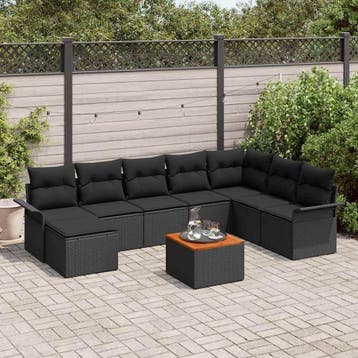 vidaXL Tuinbank Set 9 st Zwart poly rattan, Verzenden, Nieuw