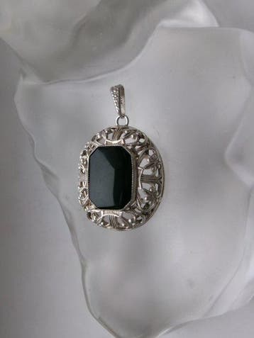 Zilver, Onyx - Hanger - Art Deco