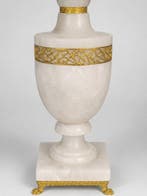 Lamp - Verguld messing - grijs/wit onyx