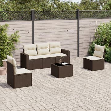 vidaXL 6-delige Loungeset met kussens poly rattan bruin, Verzenden, Nieuw