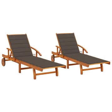 vidaXL Ligstoelen 2 st met kussens massief acaciahout, Verzenden, Nieuw