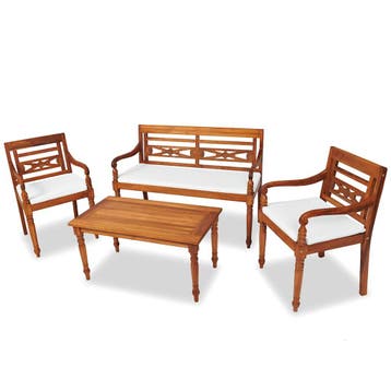 vidaXL 4-delige Loungeset met kussens massief teakhout, Verzenden, Loungeset
