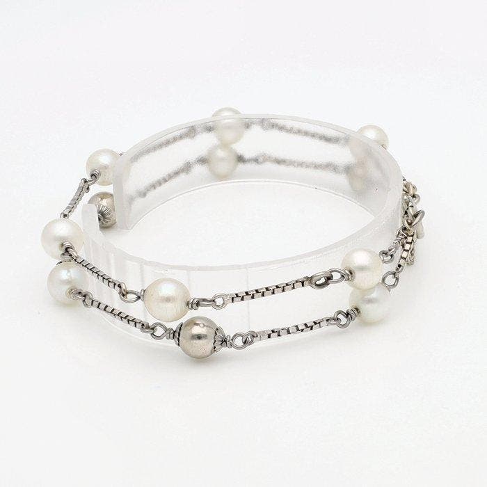 Armband - 18 karaat Witgoud Parel, Bijoux, Sacs & Beauté, Bracelets